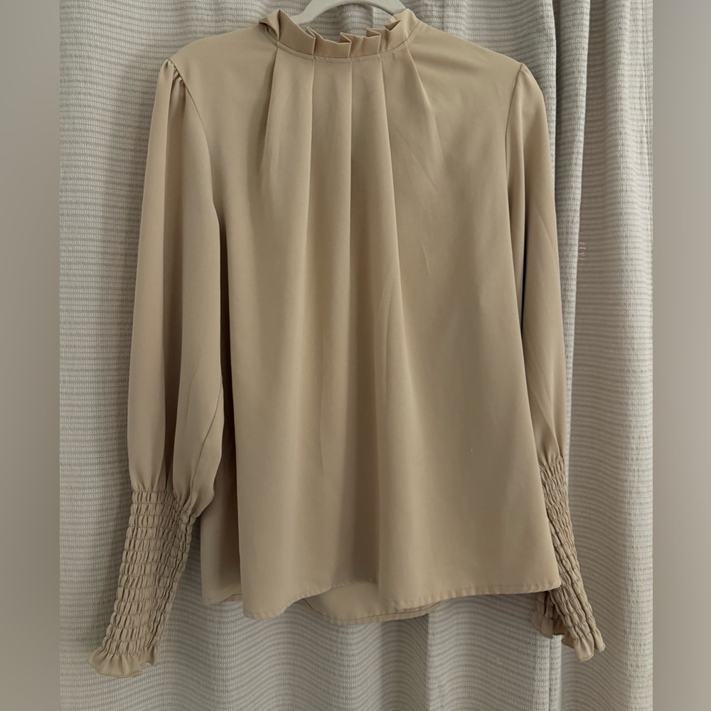 Amazon Beige Women's Blouse with Pleated Design